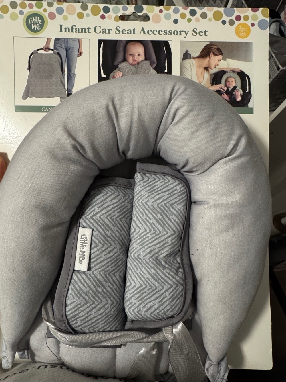 Little Me Gray Infant Car Seat Accessory Set